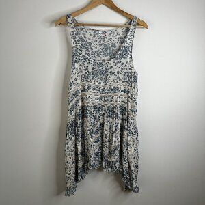 Free People Tank Blouse Womens S Blue White‎ Floral Lace Boho Y2K Festival 90s